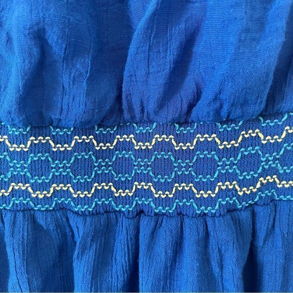 AB Studio Royal Blue Sleeveless Crepe Embroidered Waistband Dress - Picture 5 of 7